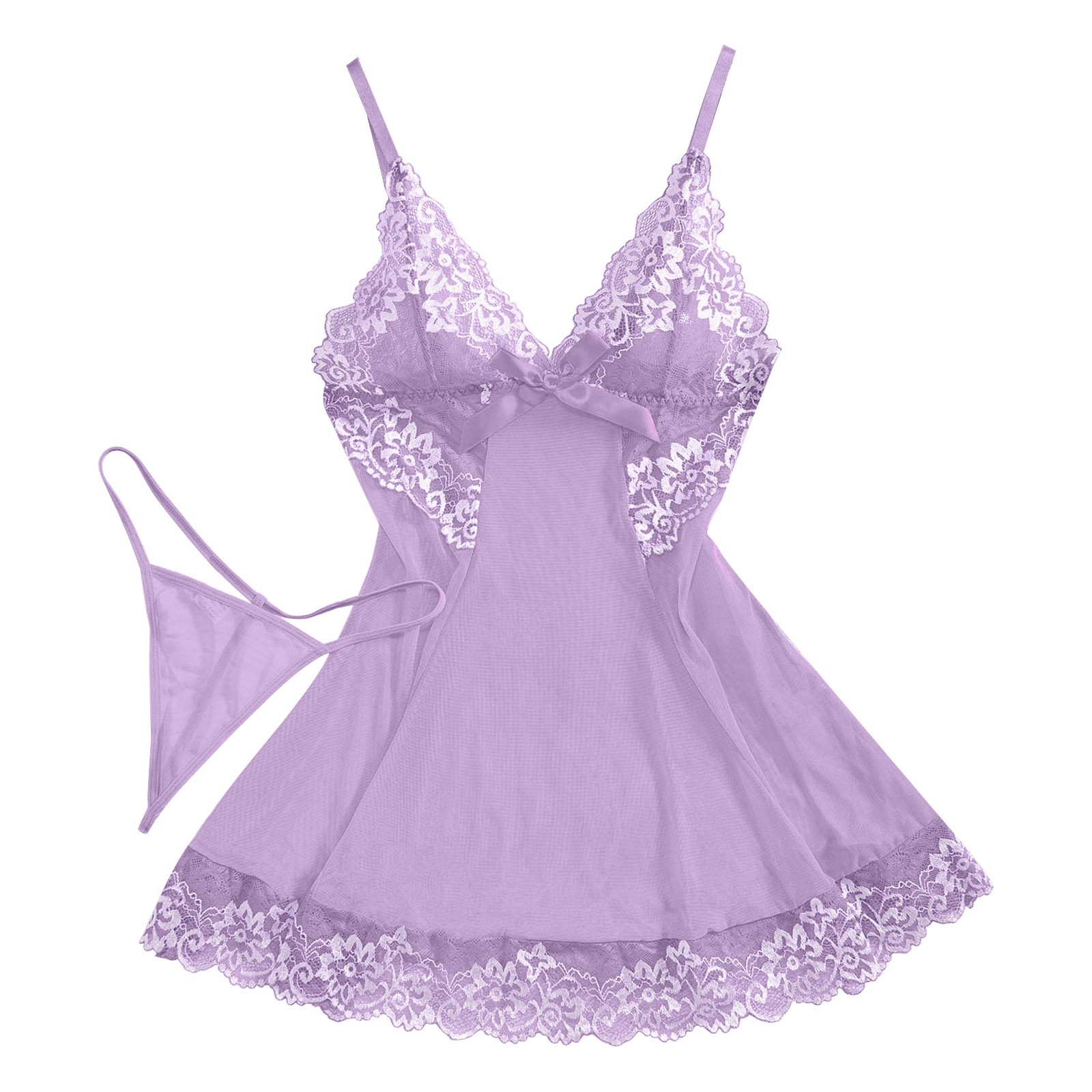 thumbnail image 2 of Body sexy de encaje para mujer con liguero - Conjunto de camisón de malla transparente, lencería de poliéster y spandex para ocasiones especiales, 2 of 5